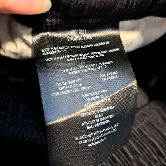 Volcom Elastic Waist Corduroy True To This Shorts Outer Spaced Black Youth XL - Picture 10 of 12